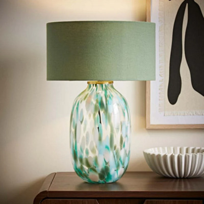 Image of Valuelights Belinda Green Confetti Glass Table Lamp With Drum Shade