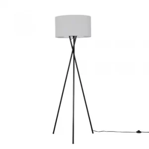 Image of Camden Black Tripod Floor Lamp with XL Cool Grey Reni Shade