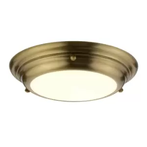 Image of 1 Bulb Flush Light IP54 Bathrooms & Low Ceilings Aged Brass Finish LED 12W Bulb