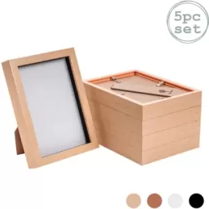 Image of Nicola Spring 3D Box Photo Frames - A5 (6 x 8") - Light Wood - Pack of 5