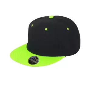 Image of Result Unisex Core Bronx Original Flat Peak Snapback Dual Colour Cap (One Size) (Black/Lime Green)