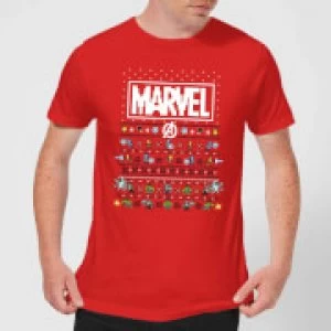 Image of Marvel Avengers Pixel Art Mens Christmas T-Shirt - Red - M