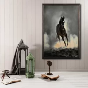 Image of Wild Horse Multicolor Decorative Framed Wooden Painting