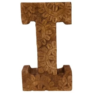 Image of Letter I Hand Carved Wooden Flower