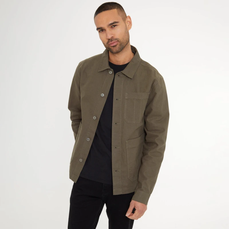 Image of Threadbare Button Up Lightweight Collared Utility Jacket Khaki