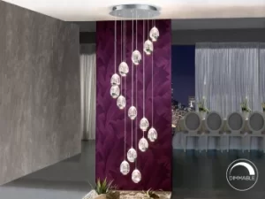 Image of Rocao Dimmable 14 Light Integrated LED Light Pendant Light Cluster Drop, Chrome, Bluetooth control