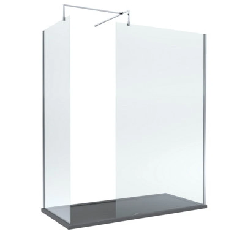 Image of Balterley 8mm Glass Wetroom Screens Chrome and Slate Grey Tray 1700 x 800mm Grey