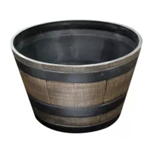 Image of Large Oak Wood Effect Barrel Plastic Decorative Garden Patio Trough Plant Pot Planter