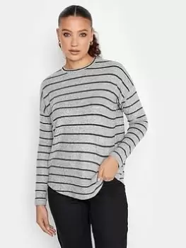 Image of Long Tall Sally Stripe Curved Hem Top, Grey, Size 22-24, Women