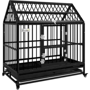 Image of PawHut 49 Heavy Duty Dog Crate on Wheels w/ Removable Tray, Openable Top - Black