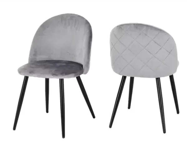 Image of Seconique Marlow Grey Velvet Set of 4 Dining Chairs