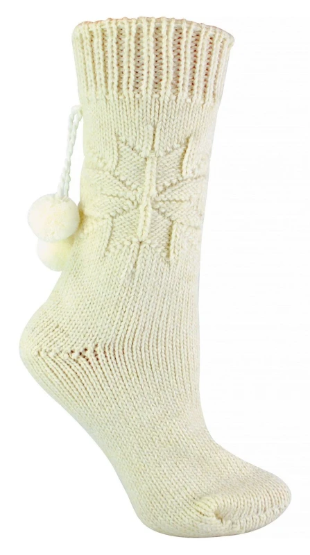 Image of sock snob Ladies Alpaca Slipper Socks With Pom Poms - Cream