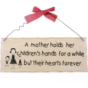 Image of A Mother Holds Hanging Sign