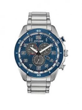 Image of Citizen Eco-Drive Blue Metallic Chronograph Dial Stainless Steel Bracelet Mens Watch