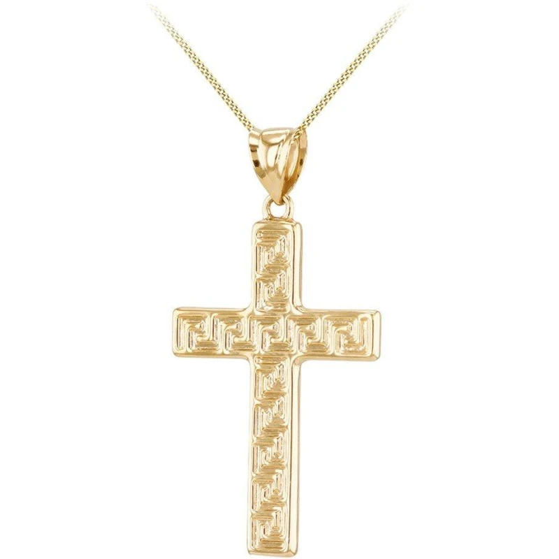 Image of Be You 9ct Gold Greek Key Cross Necklace Yellow Gold unisex 18in