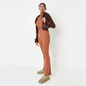 Image of Missguided Wide Leg Trousers with Ankle Split - Neutral