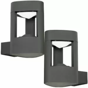Image of 2 PACK IP44 Outdoor LED Lamp Textured Grey Triangle Wall Light Porch Door Open