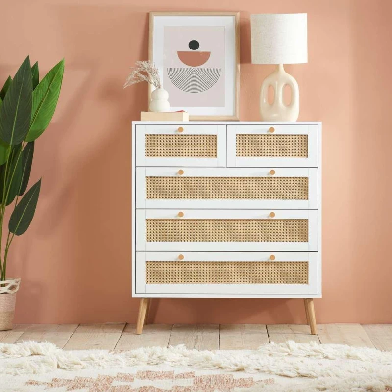 Image of Birlea Croxley Rattan and White 32 Drawer Chest of Drawers