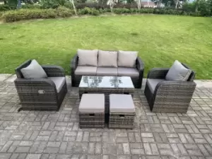 Image of Fimous 5 Seater Outdoor Dark Grey Rattan Lounge Complete Sofa Set with Oblong Coffee Table and 2 Stools