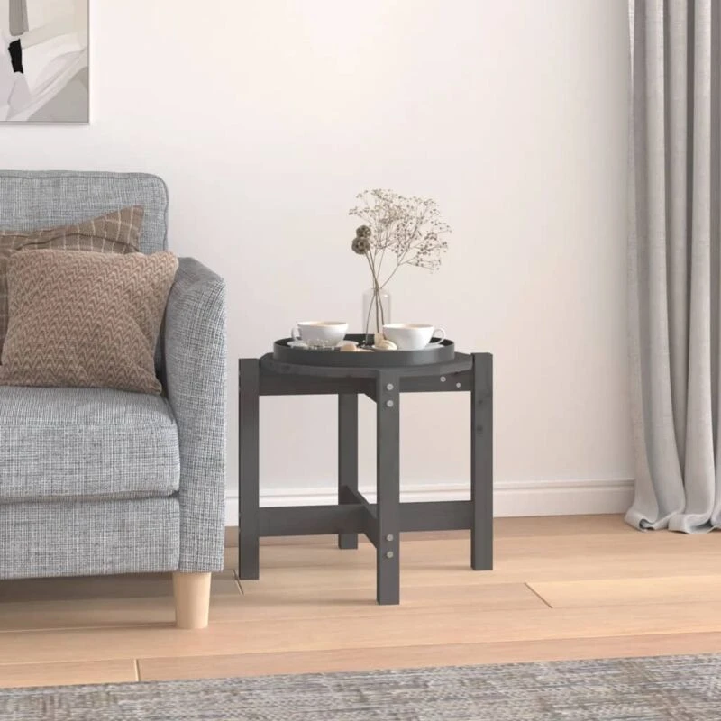 Image of Vidaxl Coffee Table Grey Ø 52.5X45cm Solid Wood Pine, Grey 822309