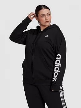 Image of Adidas Essentials Linear Full Zip Hoodie - Plus Size, Black/White, Size 2X, Women
