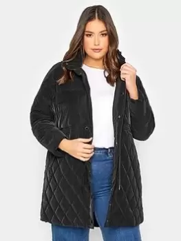 Image of Yours Shirred Waist Padded Jacket Black, Size 14, Women