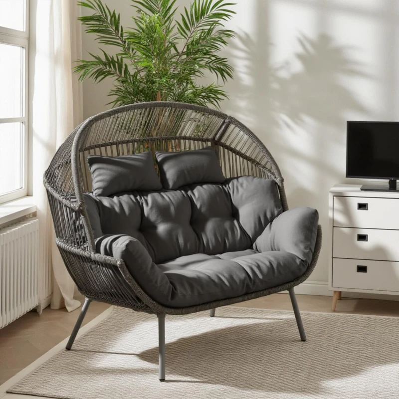 Image of FurnitureboxUK FurnitureboxUK Egg Grey Indoor / Outdoor Rattan Double Chair Grey One Size Unisex 5056784315675