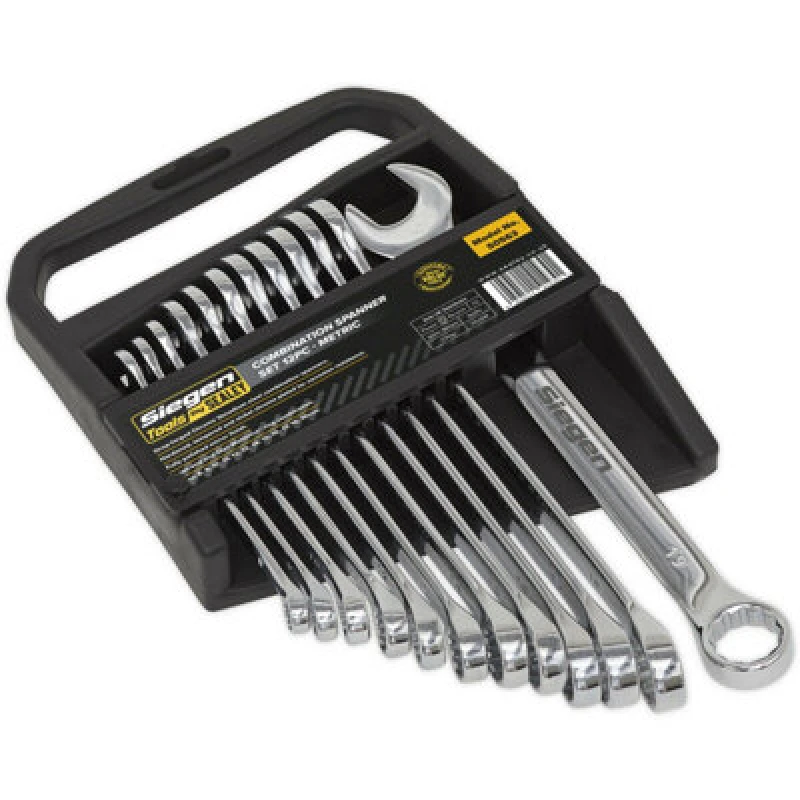 Image of Loops 12pc Slim Handled Combination Spanner Set 12 Point Metric Ring Open End Head Multi