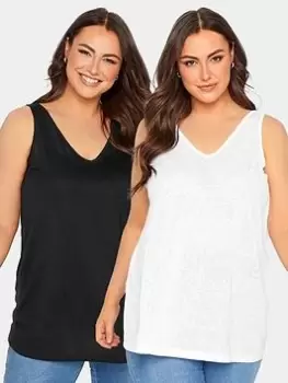 Image of Yours Yours Linen Look Vest 2 Pack - White/Black, Size 16, Women