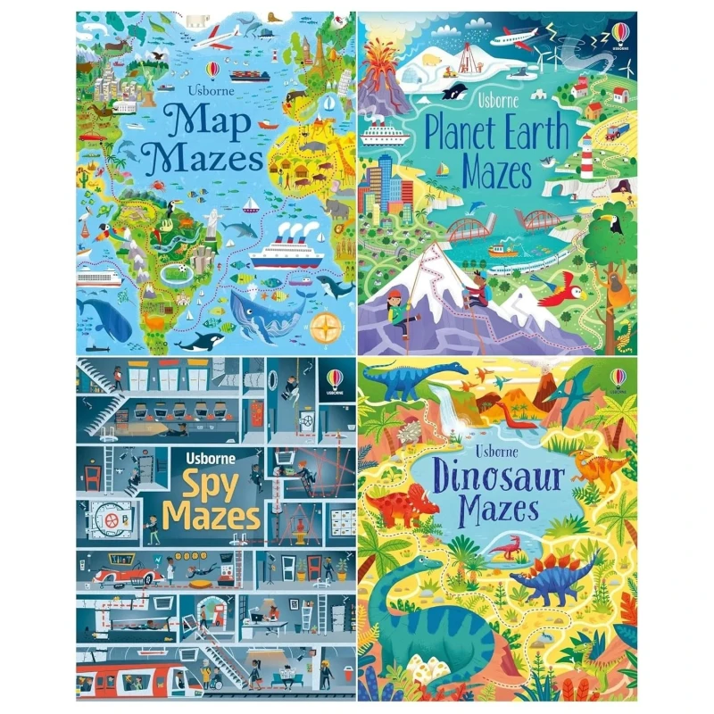 Image of Usborne Mazes Series 4 Book Set Maps Planet Earth Spy Dinosaur Puzzle Activity Books For Kids Various Books
