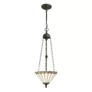 Image of 3 Light Uplighter Ceiling Pendant E27 With 30cm Tiffany Shade, Grey, Crystal, Aged Antique Brass - Luminosa Lighting