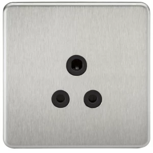 Image of KnightsBridge 1G 5A Screwless Brushed Chrome Round Pin 230V Unswitched Electrical Wall Socket - Black Insert