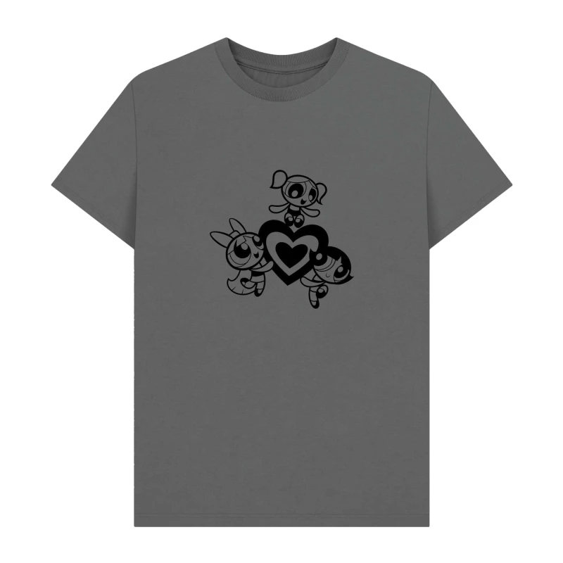 Image of Powerpuff Girls Mens Outline T-Shirt in Charcoal Size: Small Charcoal Male S