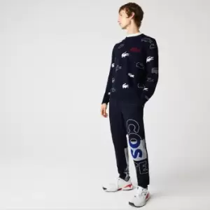 Image of Lacoste Mens Heritage Destructured Branding Cotton Fleece Joggers Size 5 - L Navy Blue