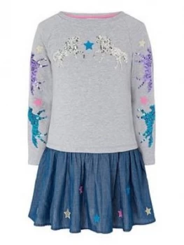 Image of Monsoon Girls Sequin Horse Sweat 2 In 1 Dress - Grey