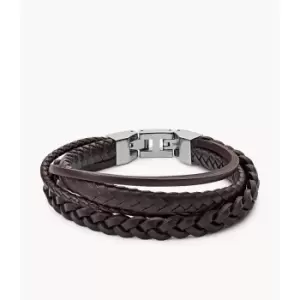 Image of Fossil Mens Brown Braided Double Bracelet - Silver