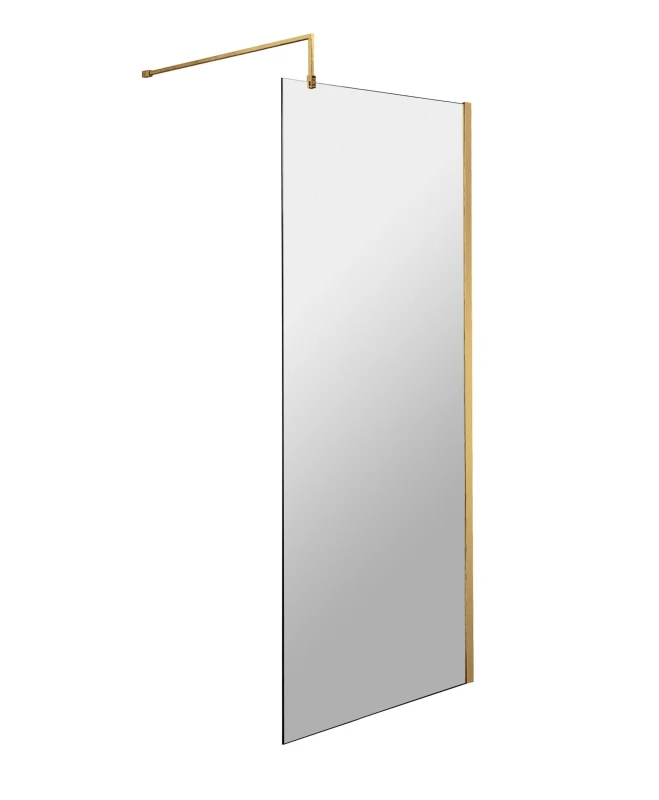 Image of Balterley 8mm Safety Glass Screen and Support Bar Brushed Brass 700x1850mm Bronze