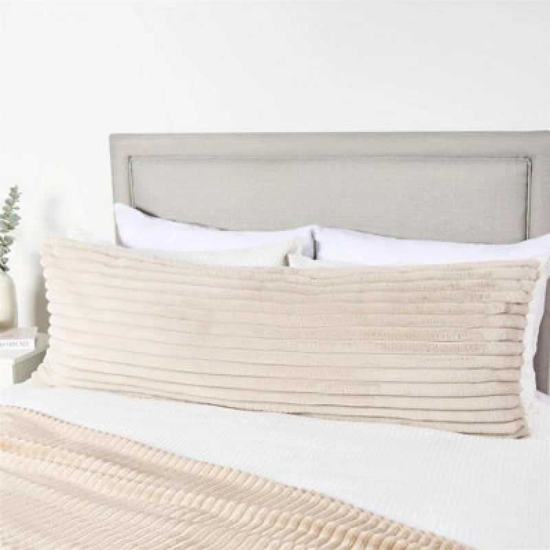 Image of OHS OHS Ribbed Faux Fur Bolster Pillow Soft Maternity Support Cushion in Natural Natural One Size Unisex 5027434230853