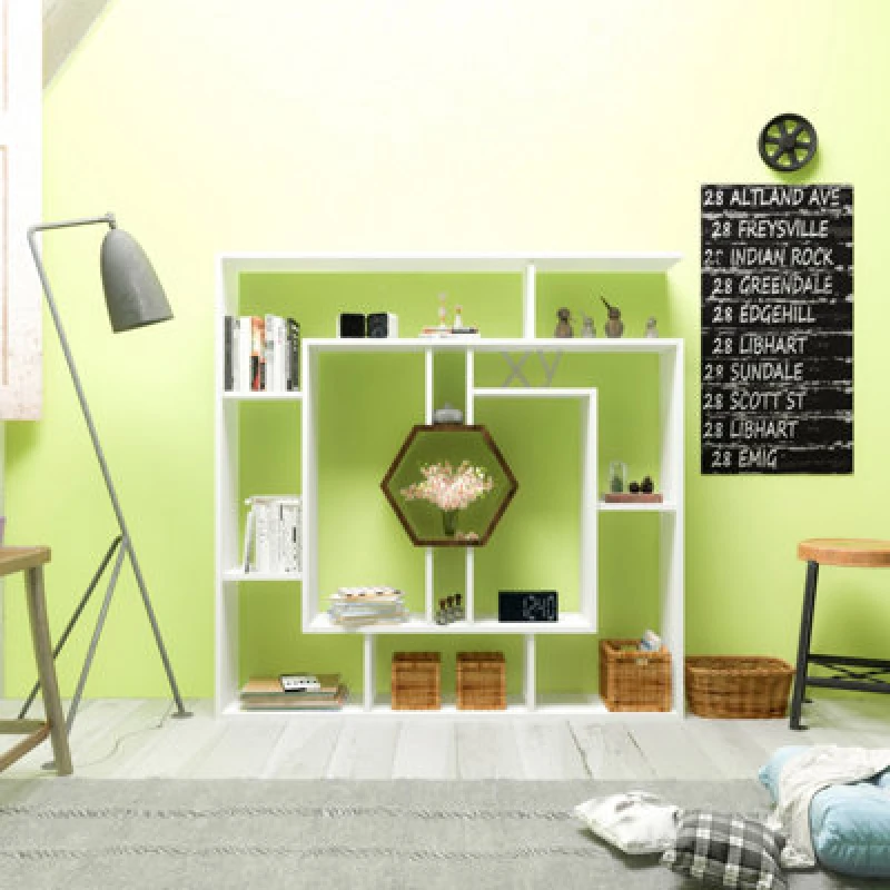 Image of Decorotika Labrina Geometric Design Bookcase Bookshelf Shelving Unit Bright Yellow