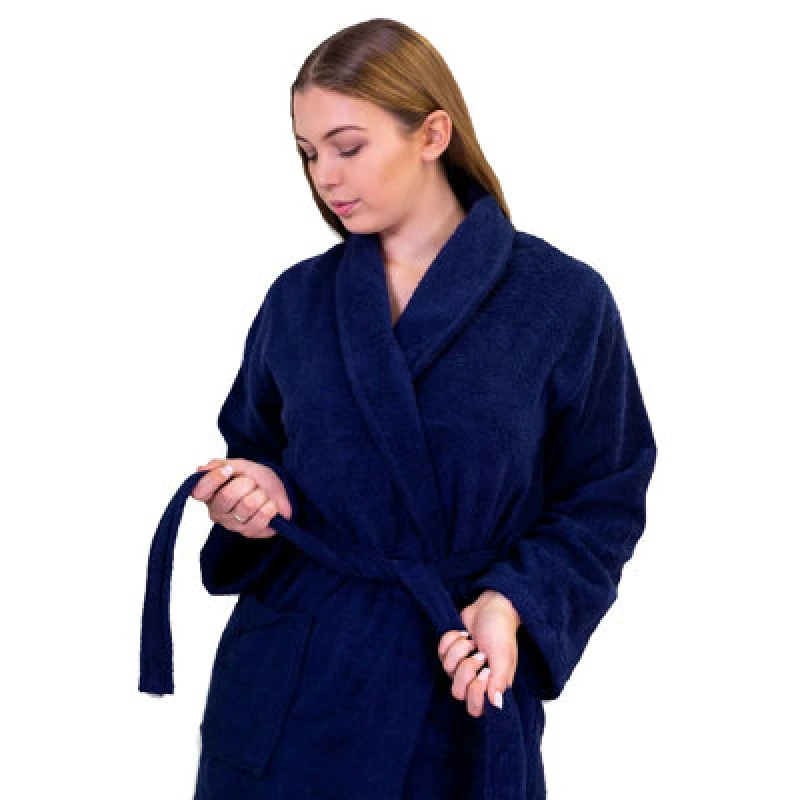 Image of Allure Bath Fashions Hotel Luxury Unisex Towelling Bathrobe - Navy, L/xl