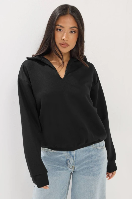 Image of PixieGirl Womens Petite Oversized Sweatshirt in Black Size: 10 Black Female 10