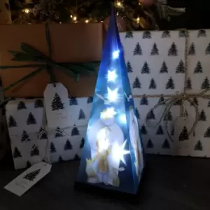 Image of 35cm Battery Operated Laser Pyramid Christmas Decoration - The Snowman and Friends