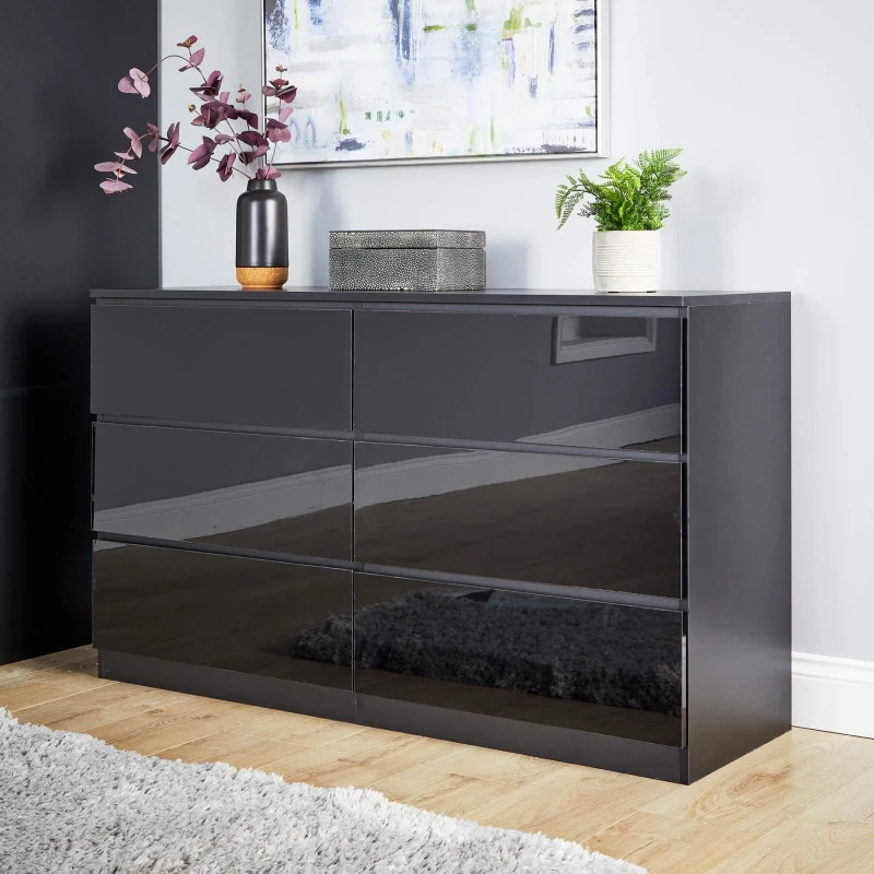 Image of Home Source Lugano Storage Chest With 6 Drawers Black