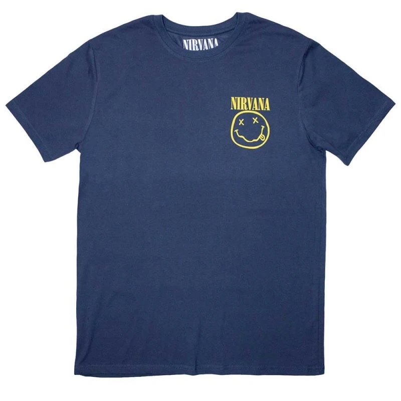 Image of Nirvana Mens Mini Happy Face T-Shirt in Blue Size: Medium Blue Male M