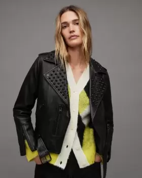 Image of AllSaints Balfern Studded Leather Biker Jacket
