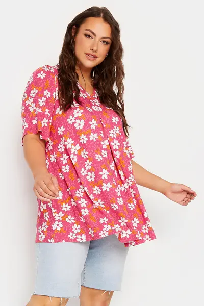 Image of Yours Floral Ditsy Swing Top Pink