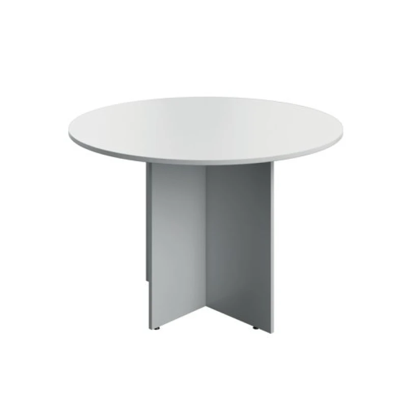 Image of Serrion Leg Round Boardroom Table 1100x1100 White/Silver KF800290