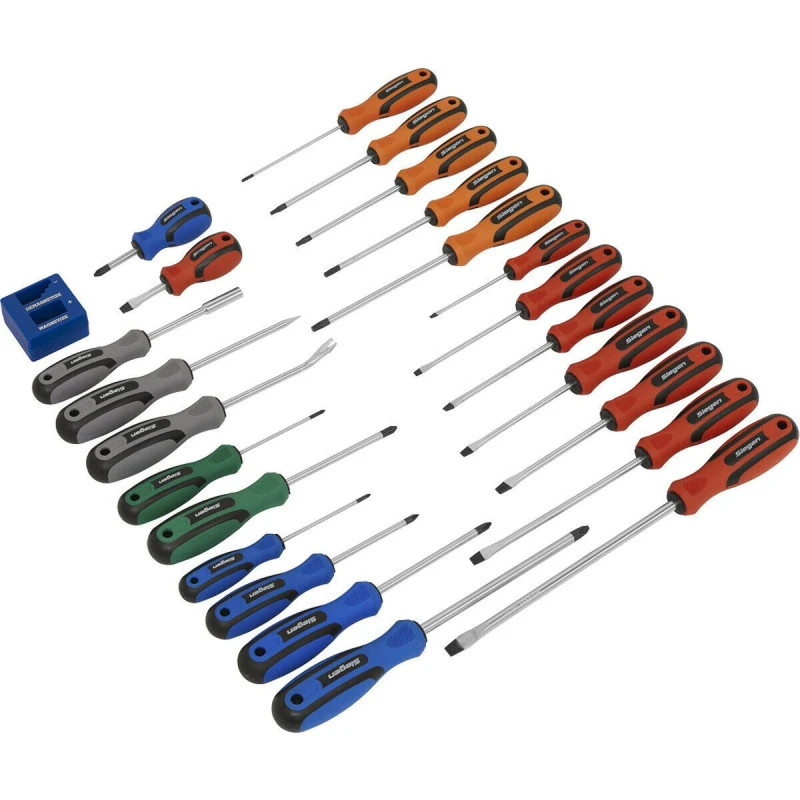 Image of Loops 24 PACK Premium Soft Grip Handle Screwdriver Set - Various Colour Coded Magnetic Multi