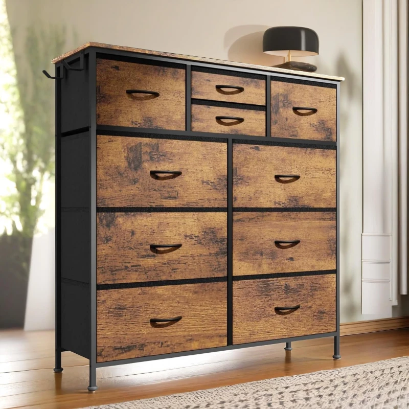 Image of Rafaelo Mobilia Industrial 10 Drawer Chest Rustic Brown in Dark Brown Dark Brown Unisex