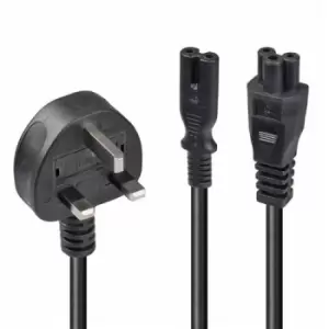 Image of Lindy 2.5m UK 3 Pin Plug to IEC C5 & IEC C7 Splitter Extension Cable Black